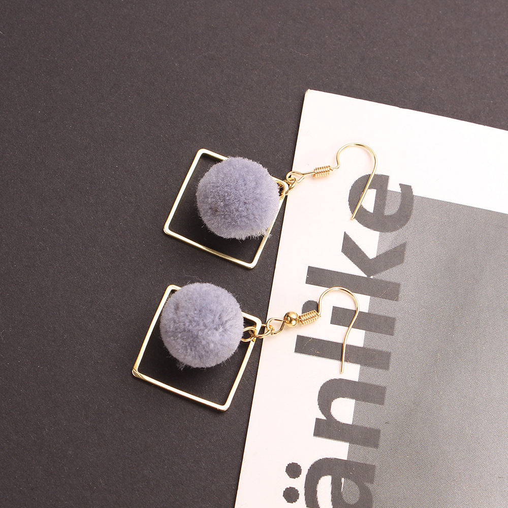 Wholesale Khaki Geometric Diamond Pom Pom Earrings